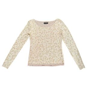 VTG New York & Company Women’s Pink Beige Floral Striped Sheer Mesh Layered Top